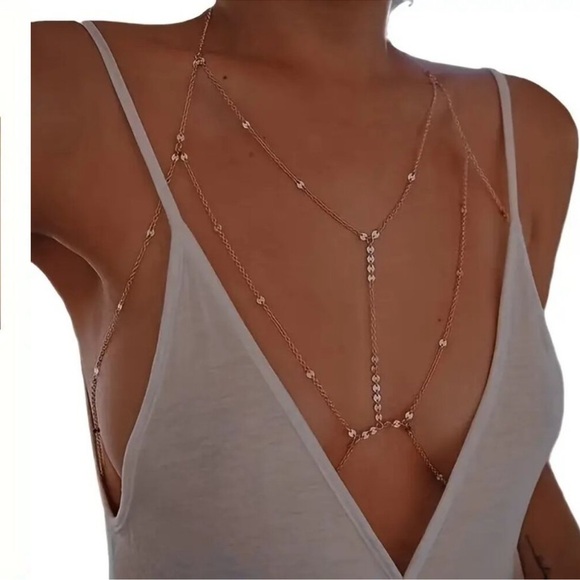 18k Gold plated Sexy Layered Body Chain  Harness Necklace Women Bikini Dress new - Picture 6 of 6